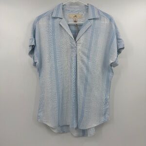 Thread Supply Top Women XS NEW Blue White Plaid V Neck Collared Linen Blend